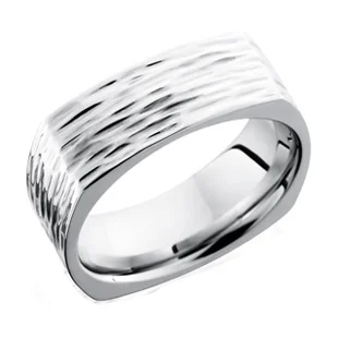 Square Tree Bark Cobalt Chrome Wedding Ring