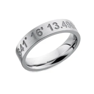 Cobalt Chrome Ring with Latitude and Longitude Coordinates