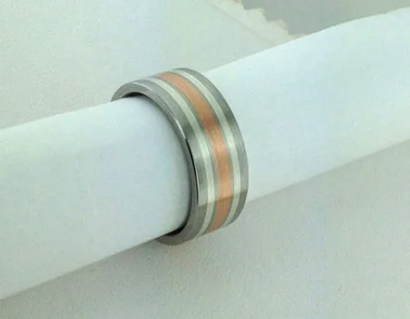 Cobalt Chrome Wedding Ring with Rose Gold & Silver Inlay by Lashbrook Designs