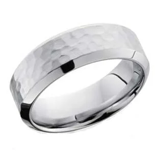 Hammered Cobalt Chrome Wedding Ring with Heavy Beveled Edge