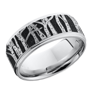 Cobalt Chrome Wedding Ring with Aspen Trees