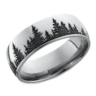Cobalt Chrome Tree Line Wedding Ring