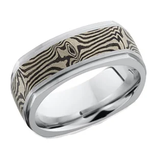 Square Cobalt Chrome Wedding Ring with 14K Mokume Shakuto