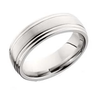 Cobalt Chrome Wedding Ring with Double-Grooved Edges