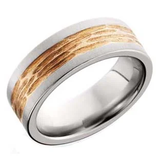 Cobalt Chrome and 14K Rose Gold Tree Bark Wedding Ring