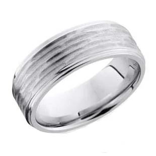 Textured Pattern Wedding Ring in Cobalt Chrome with Grooved Edge