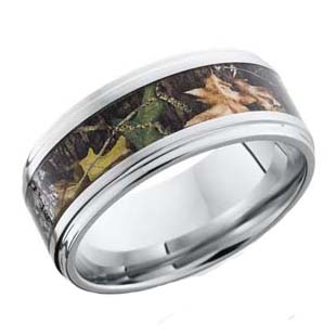 Camo Wedding Ring in Cobalt Chrome with Grooved Edge