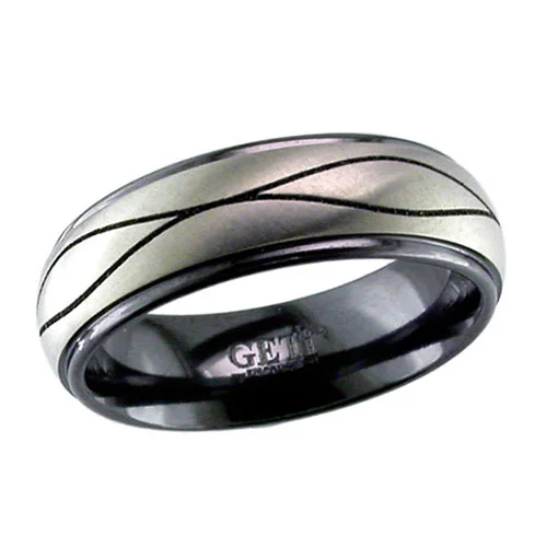 Zirconium Ring with Black Edges and Infinity Knot Design