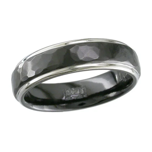 Two-Tone Zirconium Ring with Black Hammered Center