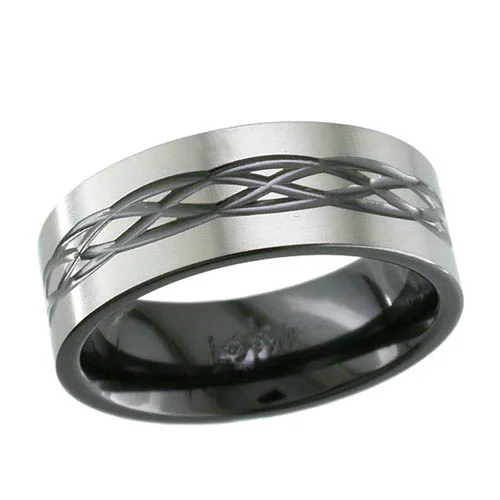 Celtic Knot Relieved Black Zirconium Wedding Ring