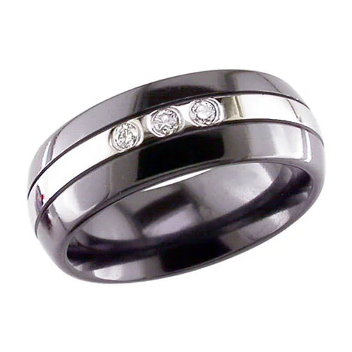 Two-Tone Zirconium Wedding Ring with Three Diamonds