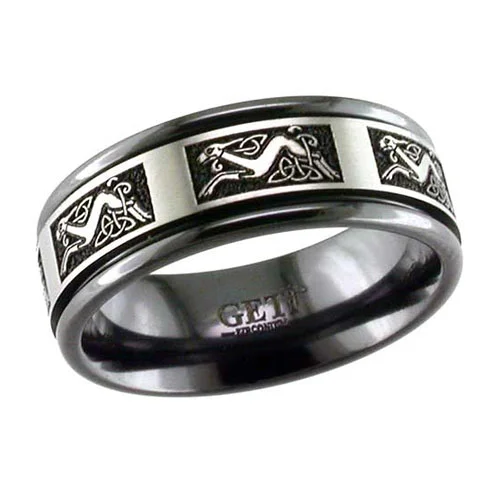 Celtic Dog Black Zirconium Wedding Ring