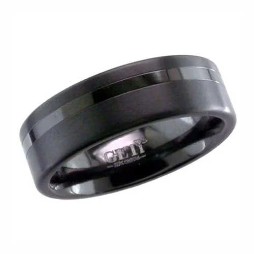 Black Zirconium Wedding Ring with Stripe