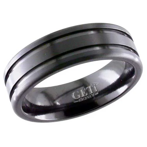 Twin Groove Black Zirconium Wedding Ring