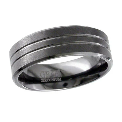 Black Zirconium Wedding Ring with Twin Grooves