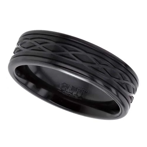 Celtic Knot Black Zirconium Wedding Ring