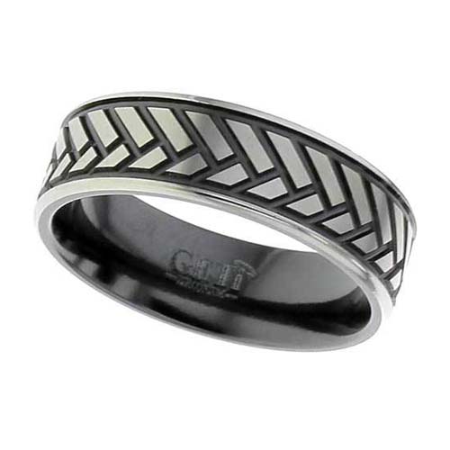 Zirconium Ring with Herringbone Design