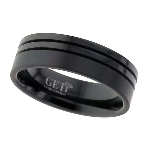 Black Zirconium Wedding Ring with Two Off-Center Grooves