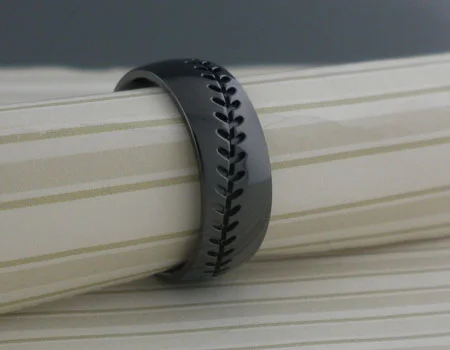 Black Zirconium Baseball Wedding Ring Polished Finish