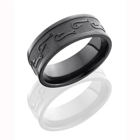 Black Zirconium Wedding Ring with Fish Hooks  Unique Titanium Wedding Rings