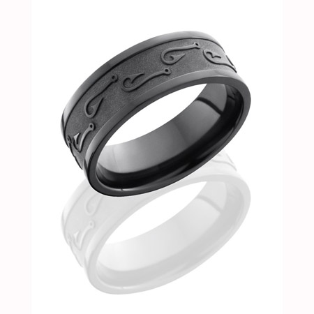 Black Zirconium Wedding Ring with Fish Hooks