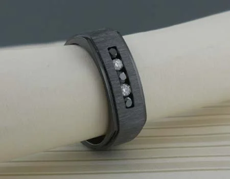 Square Black Zirconium Wedding Ring with Black and White Diamonds by Lashbrook Designs