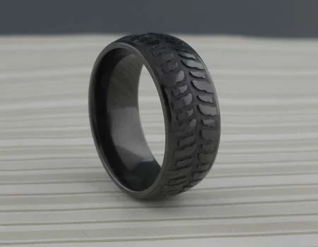 Black Zirconium Mud Tire Tread Wedding Ring by Lashbrook Designs