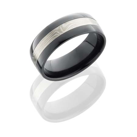 Black Zirconium Wedding Ring with 3 mm Mokume Inlay