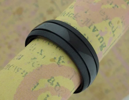 Black Zirconium Wedding Ring with Polished Center Satin Edge by Lashbrook Designs