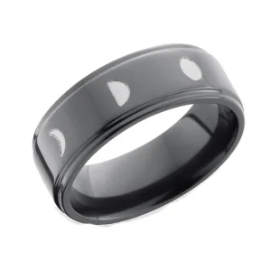 Black Zirconium Wedding Ring with Moon Phases