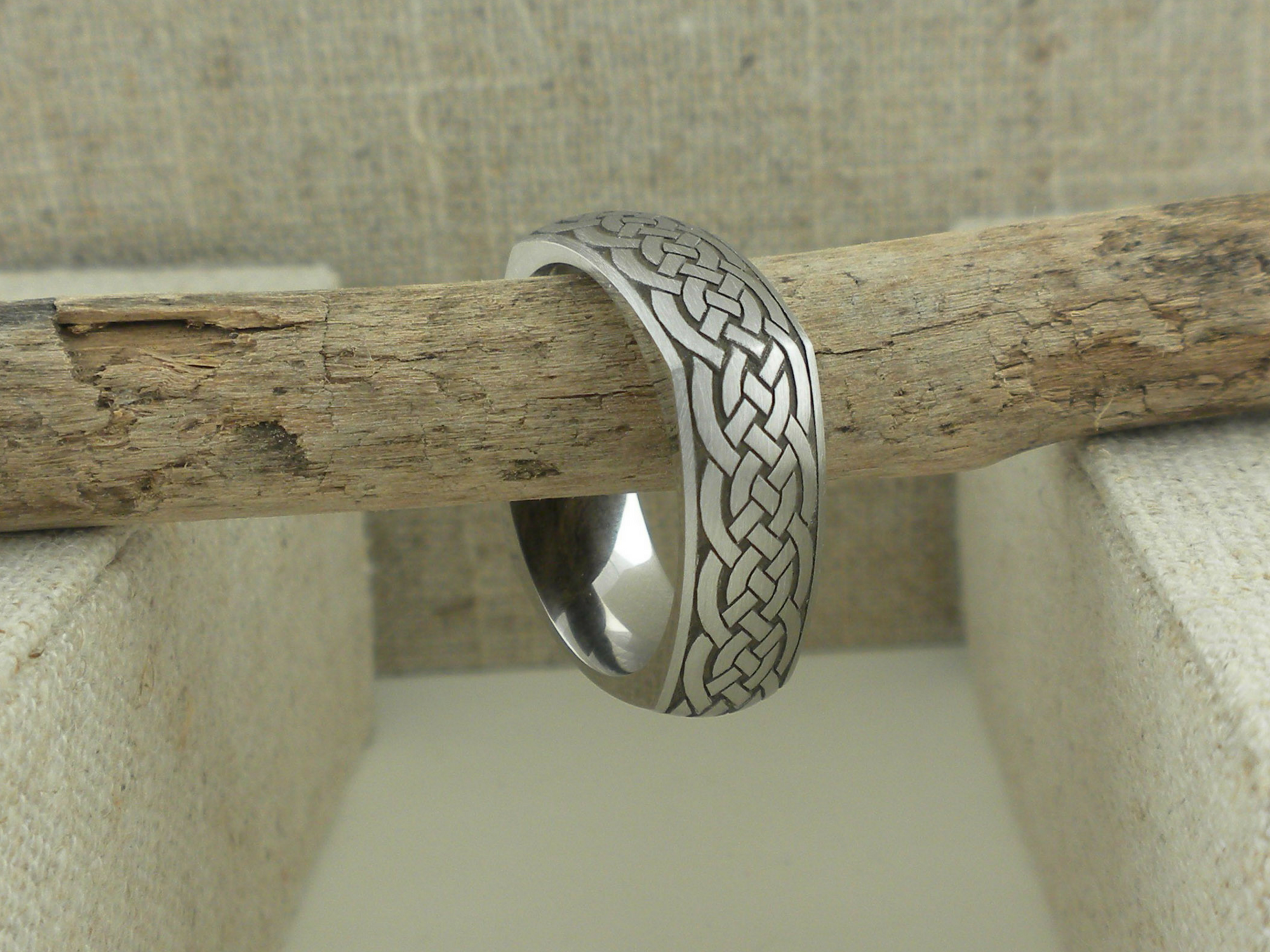 Hammered Black Zirconium with Meteorite Center