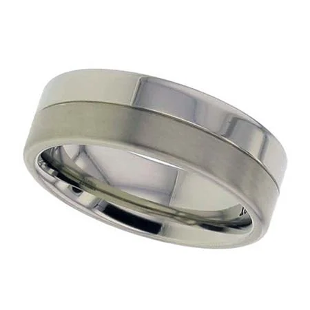 Flat Profile Titanium Wedding Ring with Two Finishes