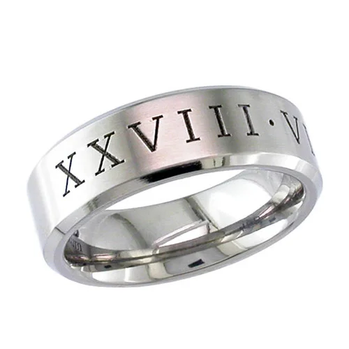 Titanium Roman Numeral Wedding Ring