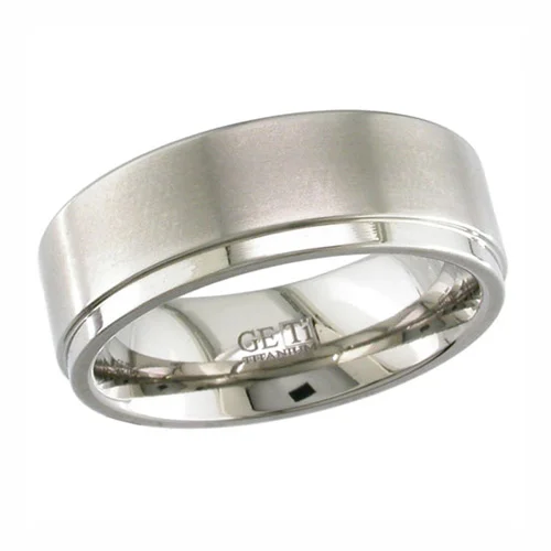 Flat Profile Titanium Wedding Ring with Step Edge