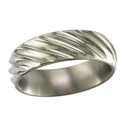 Titanium Wedding Ring with Diagonal Grooves
