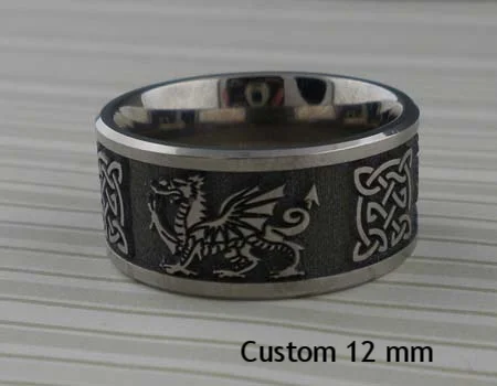Welsh Dragon & Celtic Knot Titanium Wedding Ring Custom 10 mm wide