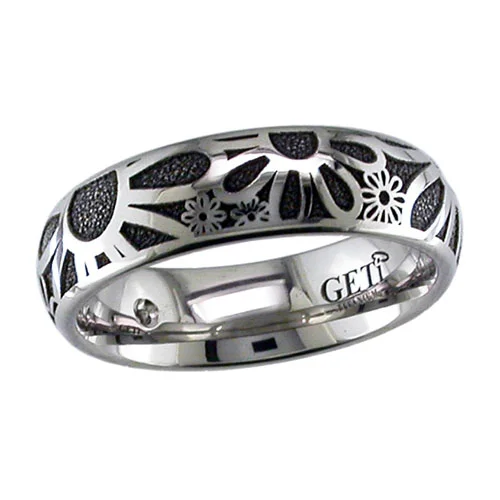 Flower Titanium Wedding Band with Diamond by GETi