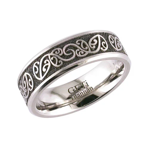 Titanium Wedding Band with New Zealand Koru Fern Design — Unique