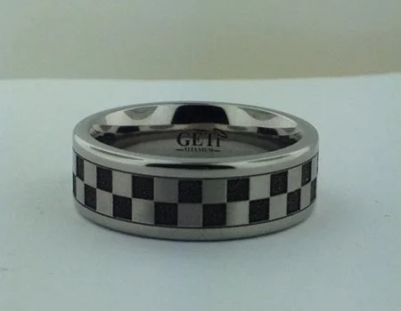 Checkered Titanium Wedding Ring 7 mm wide