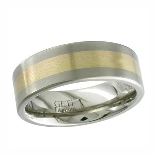 Flat Titanium Wedding Ring with 3 mm 18K Inlay