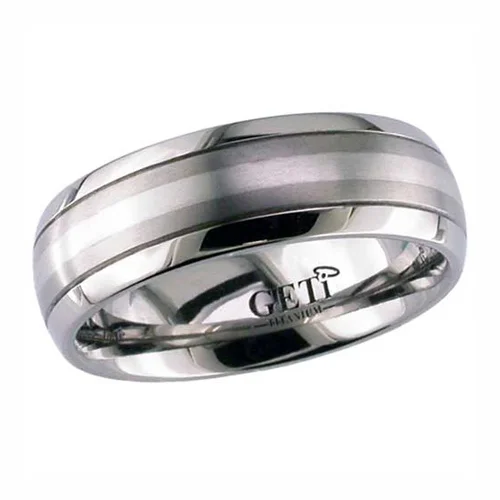 Domed Titanium Wedding Ring with Platinum Inlay