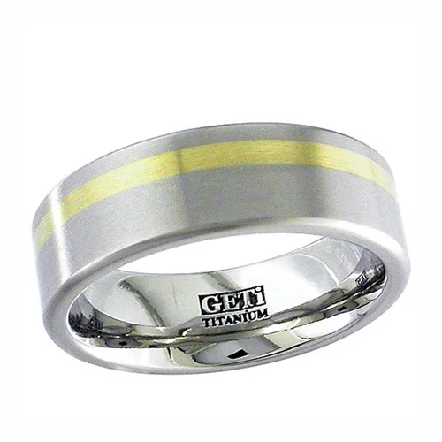 Titanium Wedding Ring with Off-Center 18K Gold Inlay