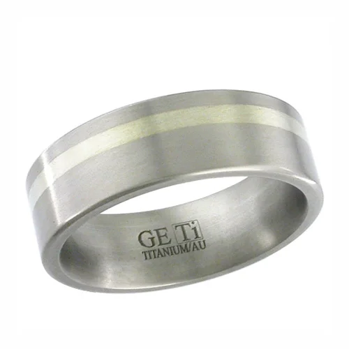 Titanium Wedding Ring with Off-Center 9K White Gold Inlay