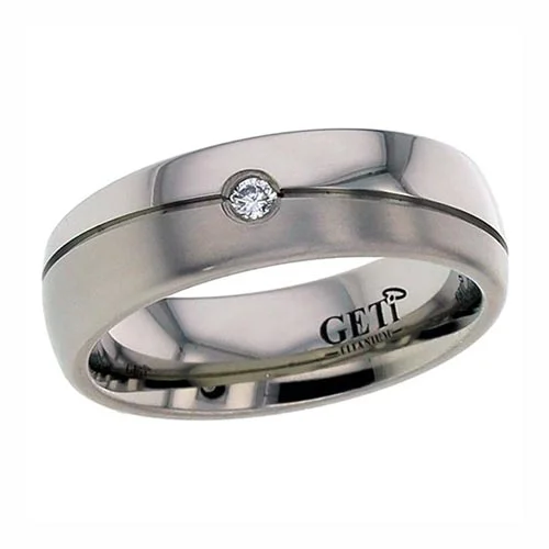 Diamond Titanium Wedding Ring with Diagonal Groove