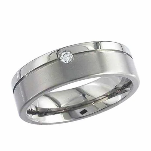 Diamond Titanium Wedding Ring with Groove