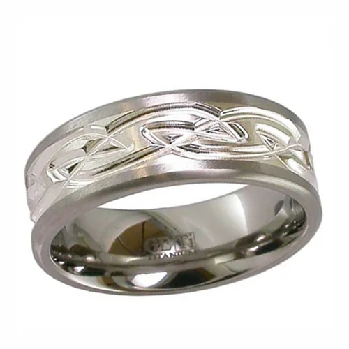 Titanium &amp; Sterling Silver Inlay Celtic Knot Wedding Ring