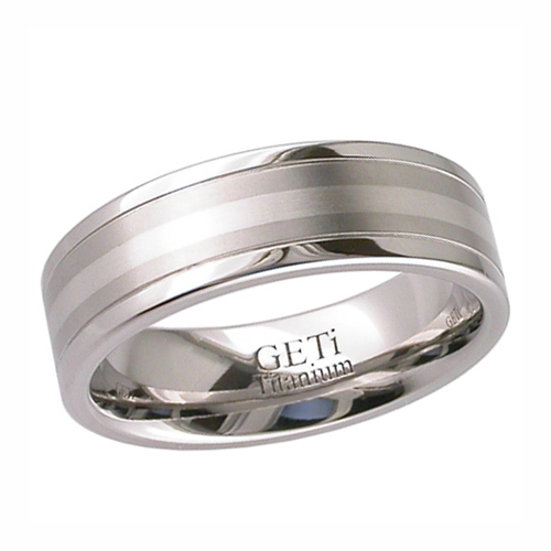 Titanium Wedding Ring with Two Finishes &amp; 1.5 mm Plat Inlay