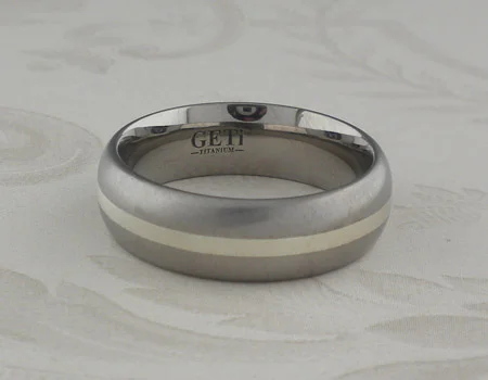 Domed Titanium Wedding Ring with 9K White Gold Strip