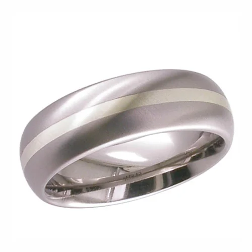 Domed Titanium Wedding Ring with 9K White Gold Strip
