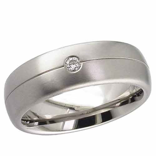 Dome Profile Titanium Wedding Ring with Diamond